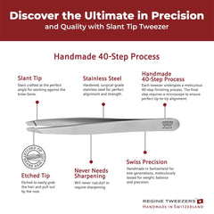 Regine tweezers with protective tip guard ensuring long-lasting alignment.