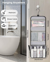 Relavel hanging bag with swivel hook for versatile mounting in bathrooms and showers.