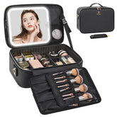 Relavel makeup train case with LED mirror for precise on-the-go lighting.