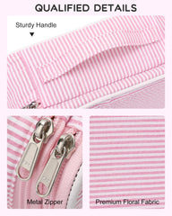 Relavel pink strip makeup bag brush holder detail for easy brush access