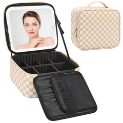 Relavel travel makeup bag with LED mirror open for on-the-go touch-ups.
