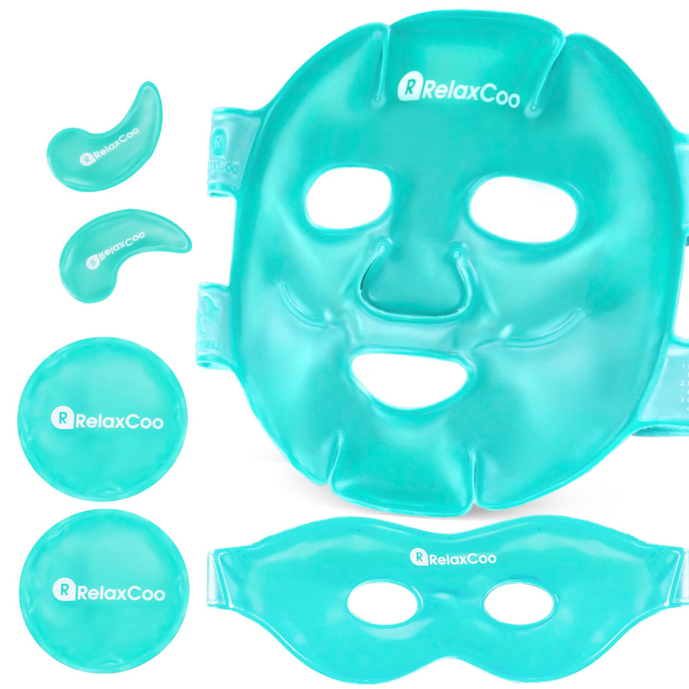 RelaxCoo ice face mask front view showing design and fit for cooling therapy