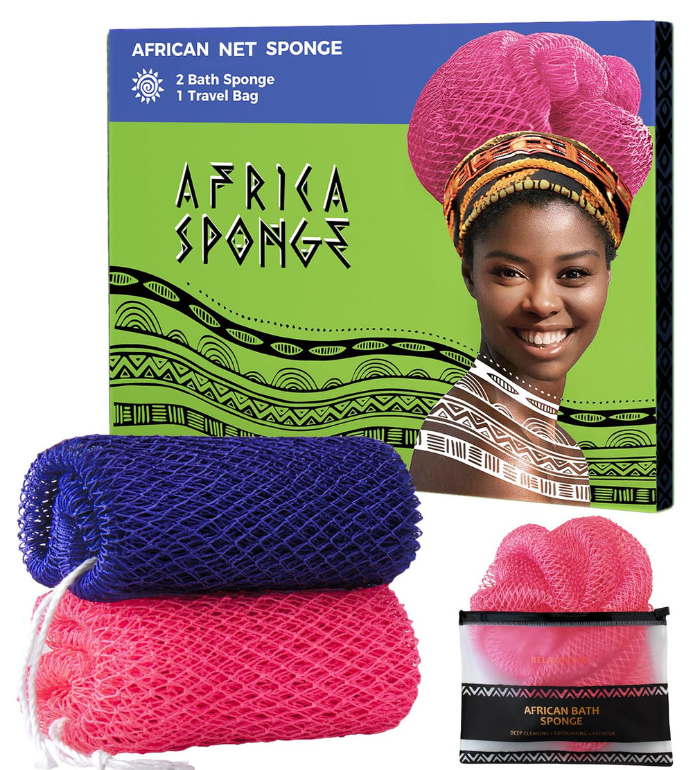 RelaxScene esponja africana auténtica, pack de 2, exfoliación suave para la ducha