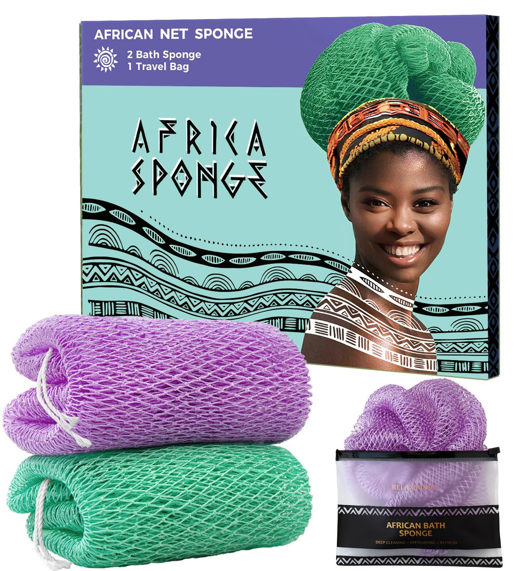 RelaxScene esponja de red africana (frente) para exfoliar suavemente la piel.
