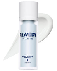Remedy Science Pore Size Serum bottle showcases pore refinement for smoother skin.