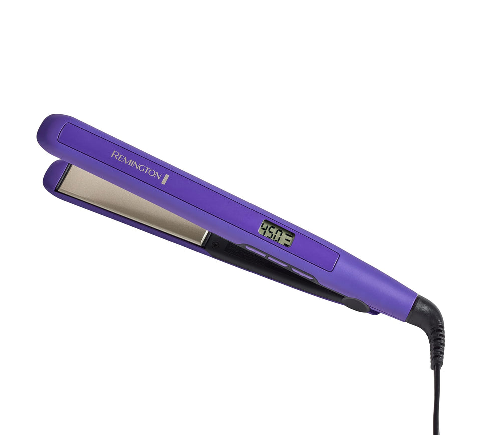 Remington 1-inch flat iron plates close-up showing smooth ceramic surface for quick, even styling