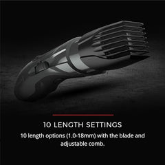 Remington Barba Trimmer showing 9-length settings for versatile styling.