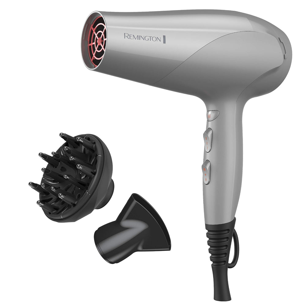 Remington Damage Protection hair dryer showcasing ceramic ionic tourmaline technology for healthy shine