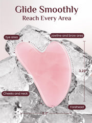 Rena Chris gua sha tool rose quartz used for jawline contour and puffiness reduction