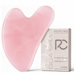 Rena Chris rose quartz gua sha tool for face with smooth glide and gentle massage