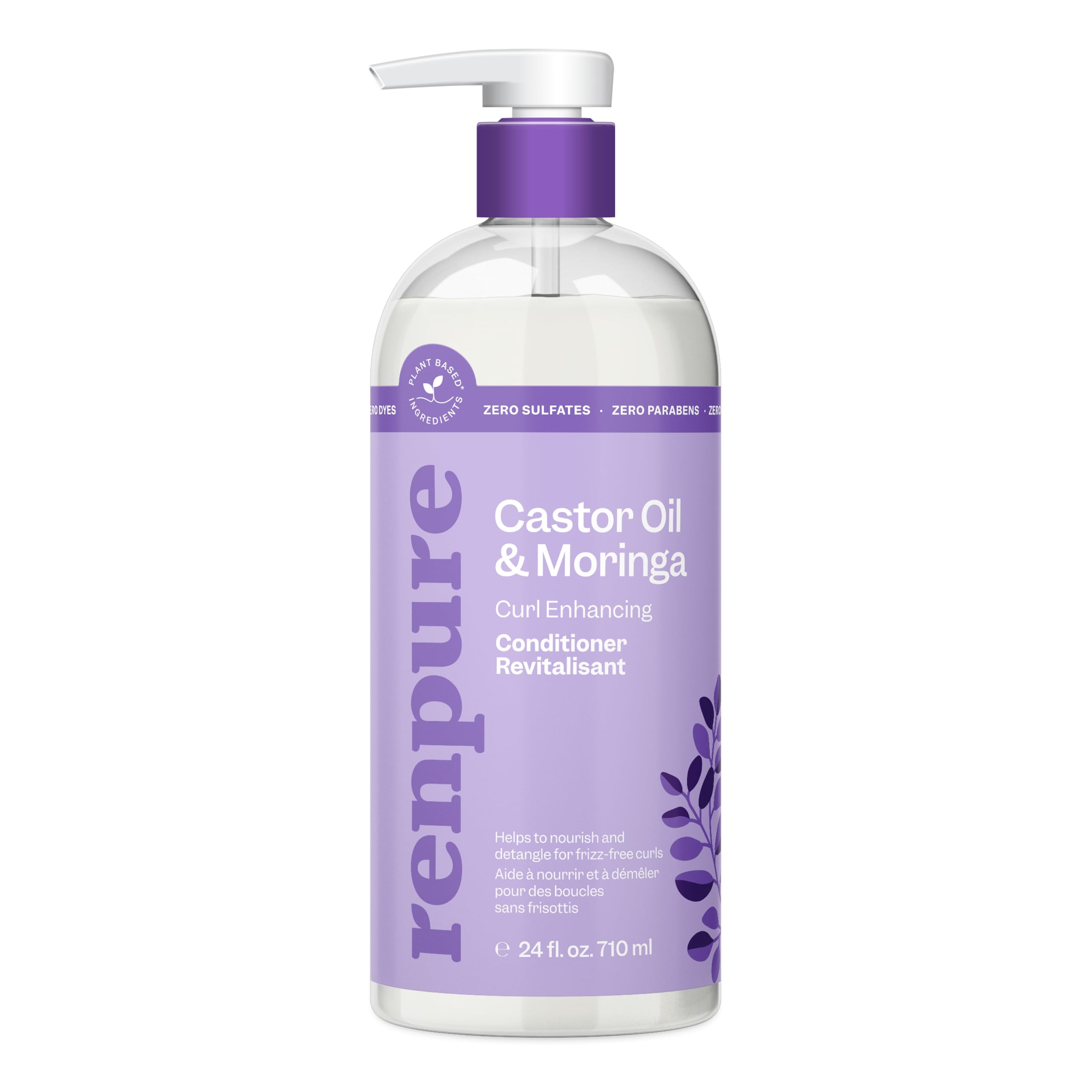 Renpure acondicionador rizos con aceite de ricino y moringa, botella lista para desenredar