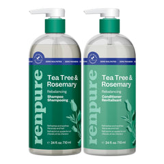 Renpure champú Tea Tree & Rosemary en botella: purifica el cuero cabelludo y refresca.