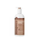 Renpure crema corporal cacao-shea en botella, ofrece hidratación rica para piel seca.