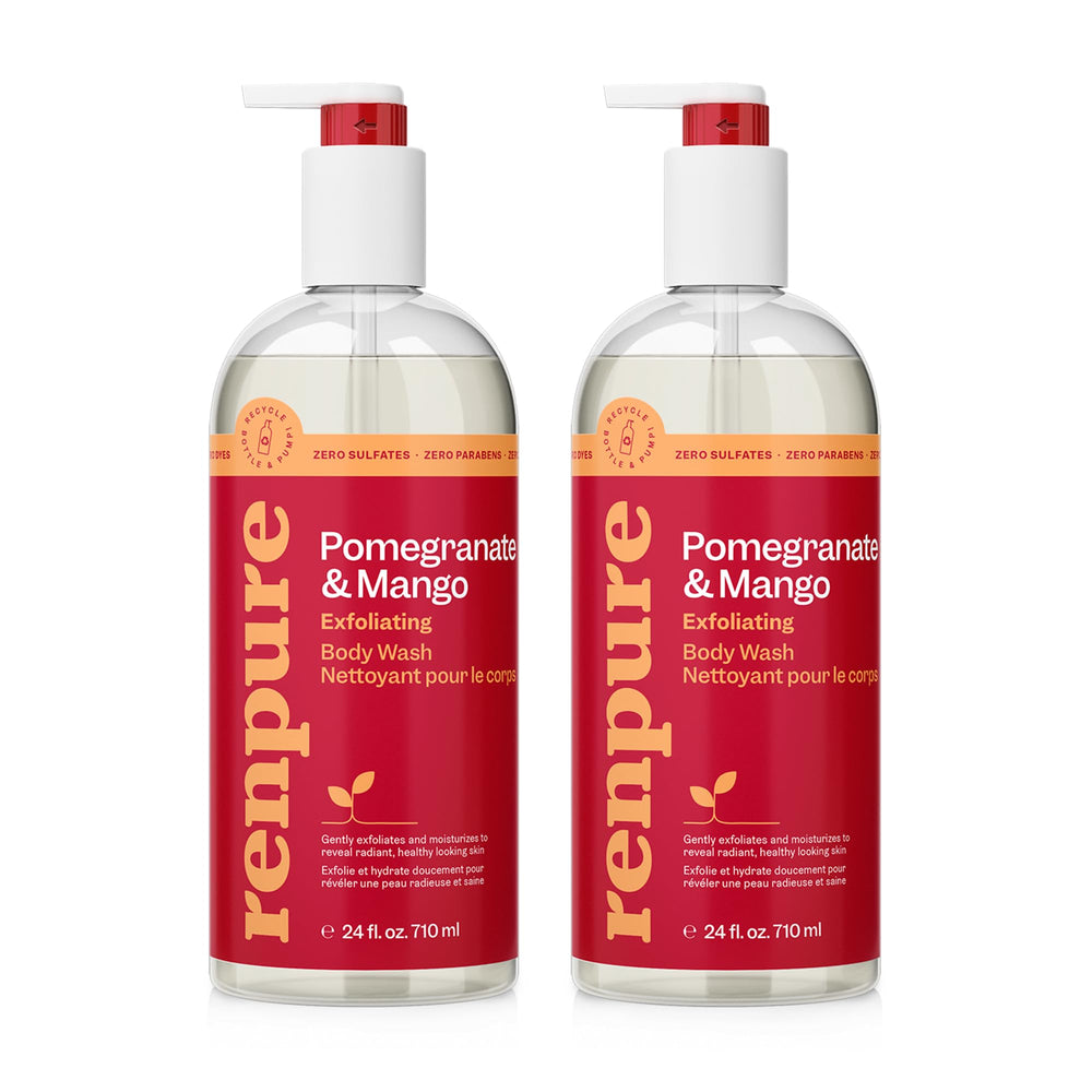 Renpure Granada Mango exfoliante corporal, botella 24 oz, ideal para exfoliar y renovar la piel