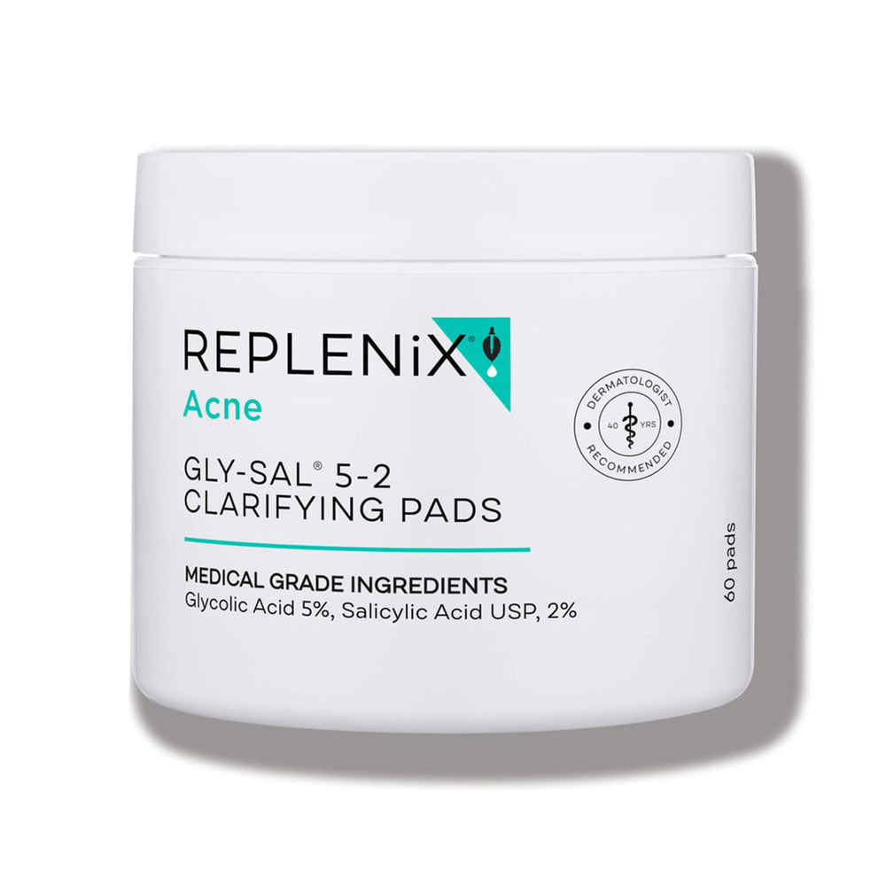 Replenix Gly-Sal Clarifying Acne Pads packaging on bathroom counter for quick daily use.