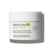 Replenix Glycolic 20% cream packaging shown, premium dermatologist-grade skincare.