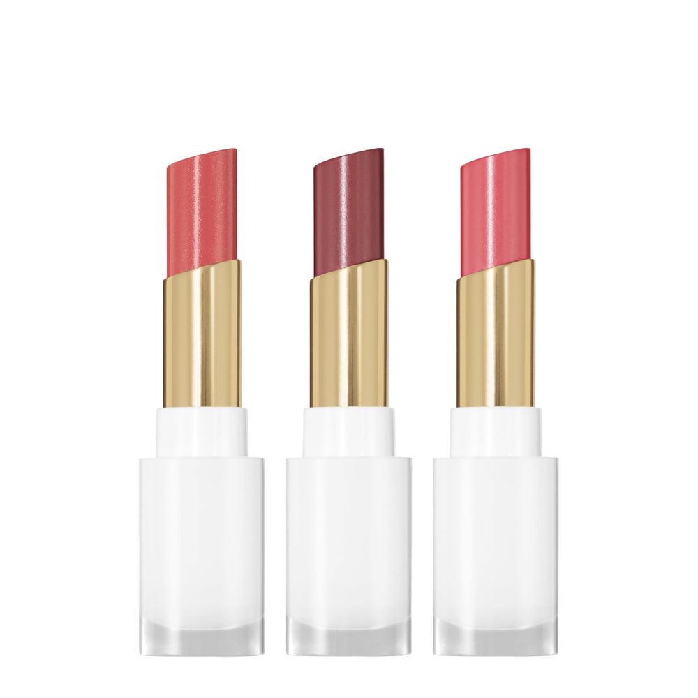 REVLON Glass Shine Balm Honey Shine swatch shows hydrating sheer coral-rose color.