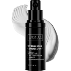 Revision Skincare C+ Correcting Complex 30% bottle pour showcases potent vitamin C for radiance.