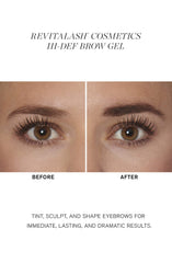 RevitaLash Hi-Def Brow Gel Soft Brown on brows delivers defined, lift-ready results