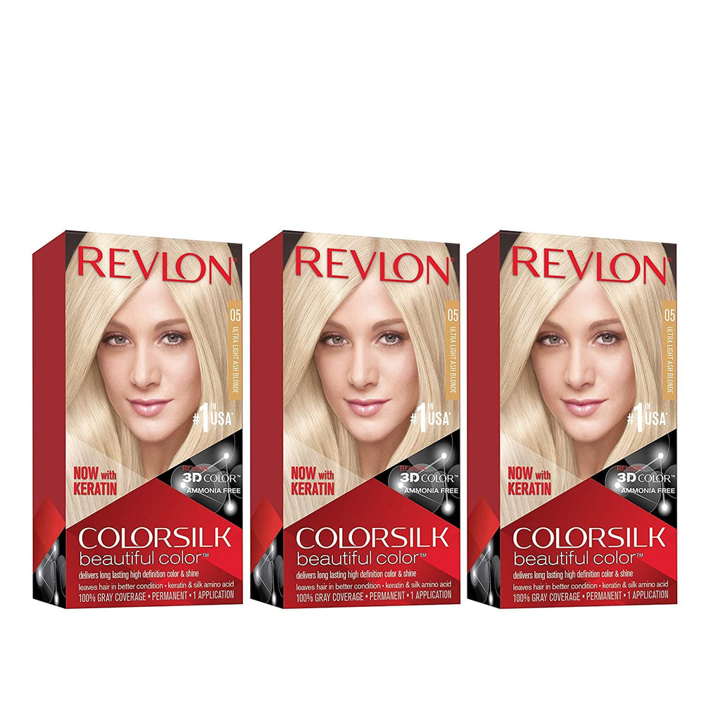 Revlon Colorsilk 05 Ultra Light Ash Blonde pack-3 box for convenient at-home color