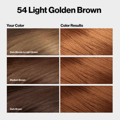 Revlon ColorSilk 54 Light Golden Brown pack shows shade result