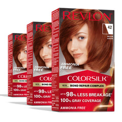 Revlon ColorSilk Auburn box front showing 42 Medium Auburn shade for strong gray coverage.
