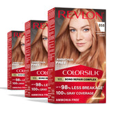 Revlon ColorSilk Bond Repair bottle pour shows ammonia-free color option for gray coverage