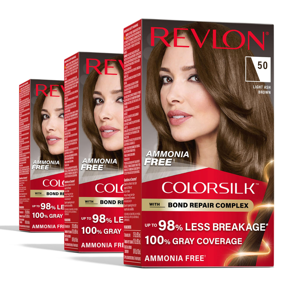 REVLON ColorSilk bond repair bottle promoting rich brown color and bond protection