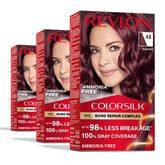Revlon ColorSilk Burgundy box front view with gray coverage.