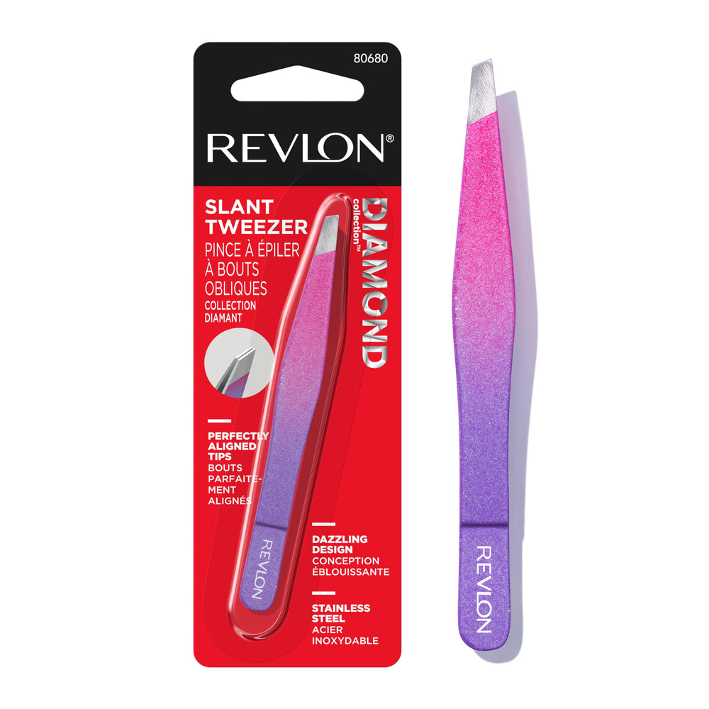 Revlon Diamond Collection slanted-tip tweezers in pink for precise brow shaping and removal