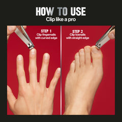 REVLON dual-ended nail clipper being held for hands grooming.