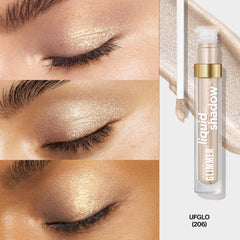 REVLON Glimmer Liquid Shadow 206 UFGlo, muestra rosa champán, acabado reflectante para ojos.