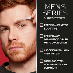 REVLON slanted-tip tweezers demonstrating strong non-slip grip for steady plucking.