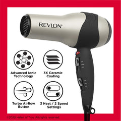 REVLON Turbo Hair Dryer offers 3 heat and 2 speed settings for tailored styling.