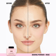 Revolution Beauty London Rose Loose Powder used for baking with a damp sponge