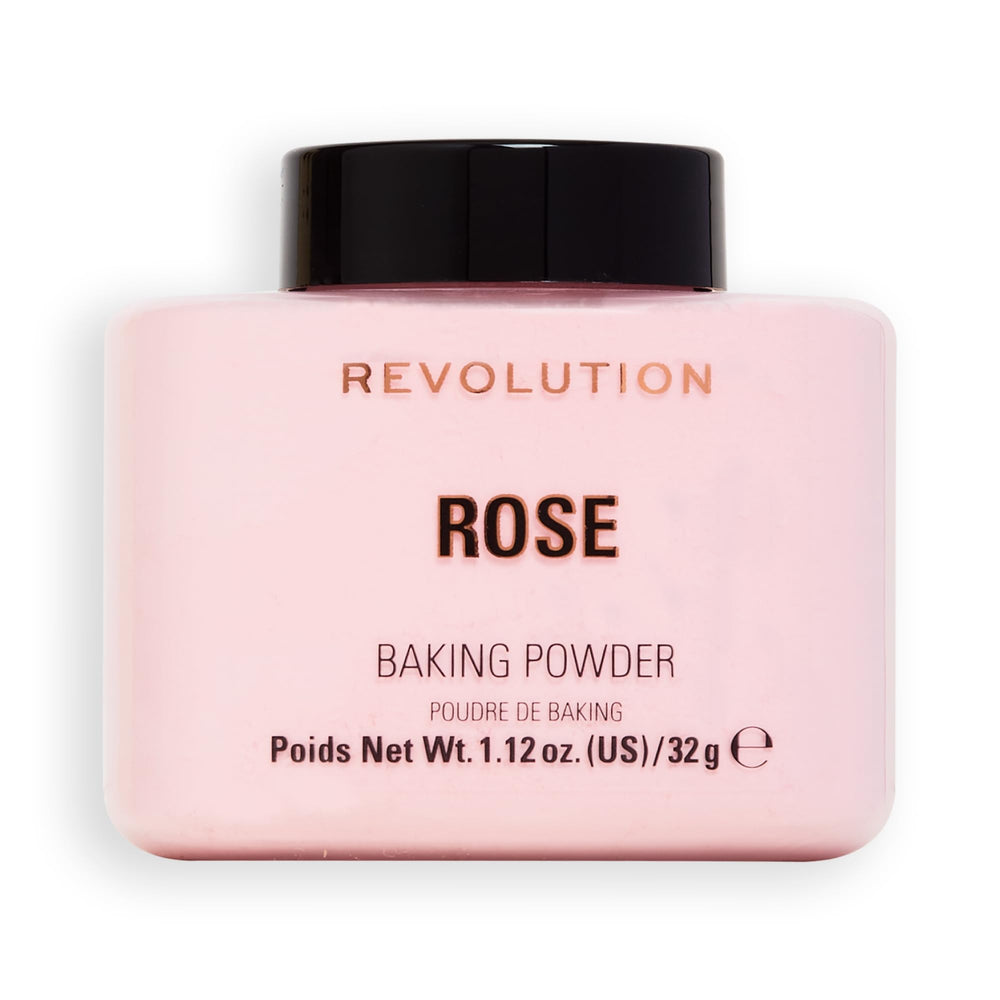 Revolution Beauty London Rose Loose Powder packaging in a sleek jar for oil control and longevity