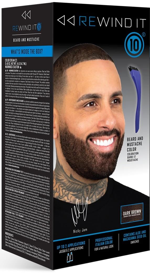 REWIND It 10 dark brown beard color kit provides even, long-lasting coverage.