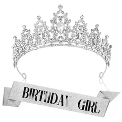 RGHSZ silver birthday crown with rhinestones for dazzling party sparkle