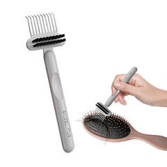 RHOS 2-in-1 hairbrush cleaner front view with dual-cleaning claws in action.