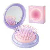 RHOS folding hair brush with mirror in purple for travel touch-ups