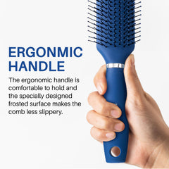 RHOS Hair Brush for Men, side view, ergonomic handle supports comfortable grip