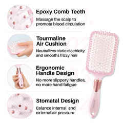 RHOS paddle brush ergonomic grip keeps brushing comfortable all day.
