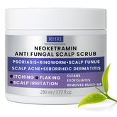 Rida Hair Research Institute anti fungal scrub bottle closeup with medicated formula for dandruff relief.
