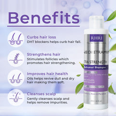 Rida Hair Research Institute bottle close-up highlights medicated formula for scalp care