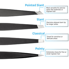 Rikans Precision Tweezers Set with slant tips for delicate facial hair removal.