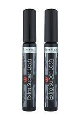 Rimmel Extra Super Lash Mascara Black tube, sleek packaging for easy daily use and lengthening.