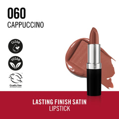 Rimmel Lasting Finish Lipstick 60 Cappuccino swatch on lips demonstrates wearability.