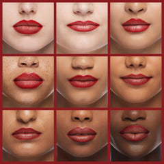 Vibrant Bitten Red blends with pink nude lipsticks