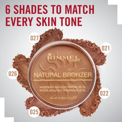 Rimmel Natural Sun Light compact open showing matte finish and even coverage.