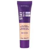 Rimmel Stay Matte Liquid Mousse 085 Fair Beige bottle demonstrates oil-free, shine-control performance.